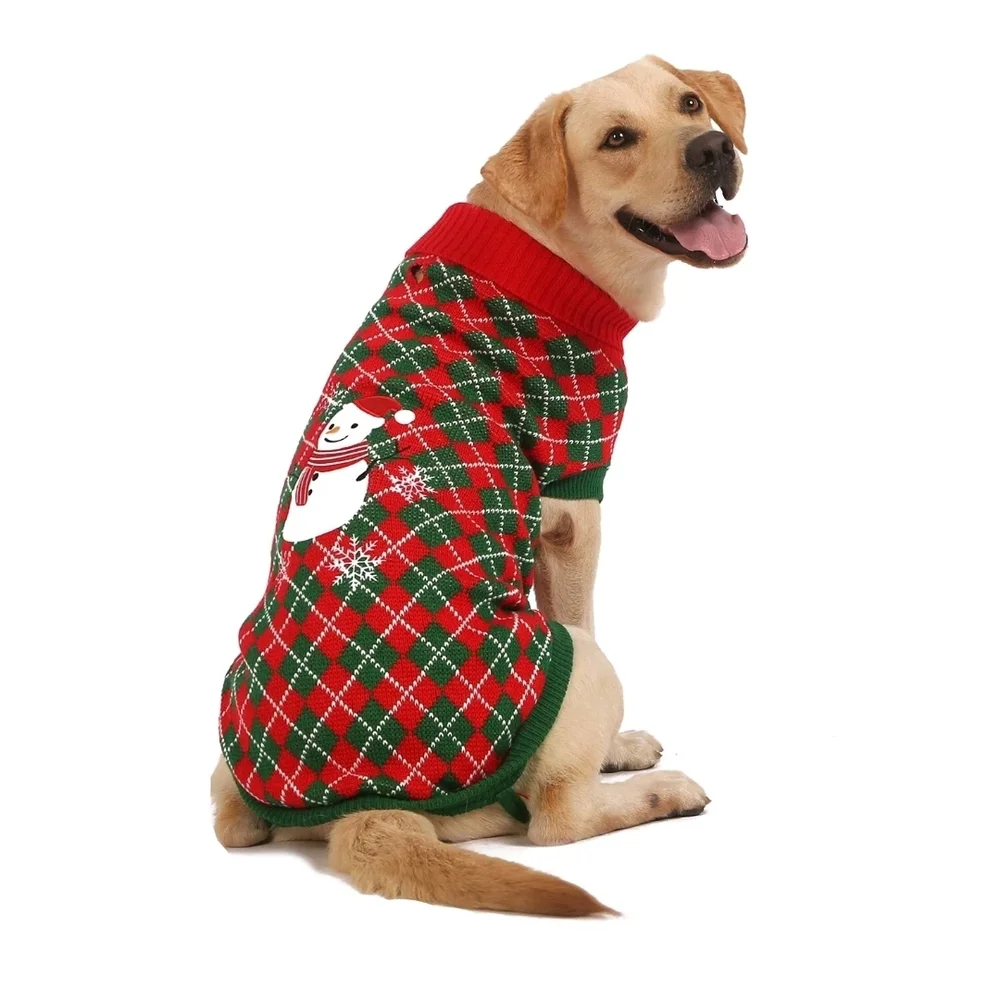 Red/Green Festive Holiday NWOT Snowman Plaid Christmas Turtleneck Dog Sweater XL